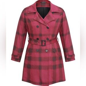 BloomChic Plus Size 6XL Lapel Collar Plaid Belted Double Breasted Coat us60